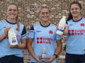 Waratahs' players Kaitlan Leaney, Arabella McKenzie and Annabelle Codey. Picture by Harry Magriplis.