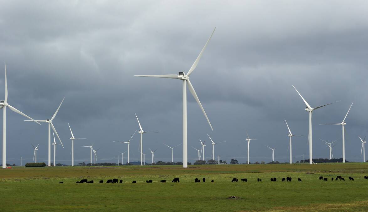 The Macarthur Wind Farm in Victoria, like the proposed wind farm for Kerrs Creek, combines grazing land with energy creation. Picture by Damian White