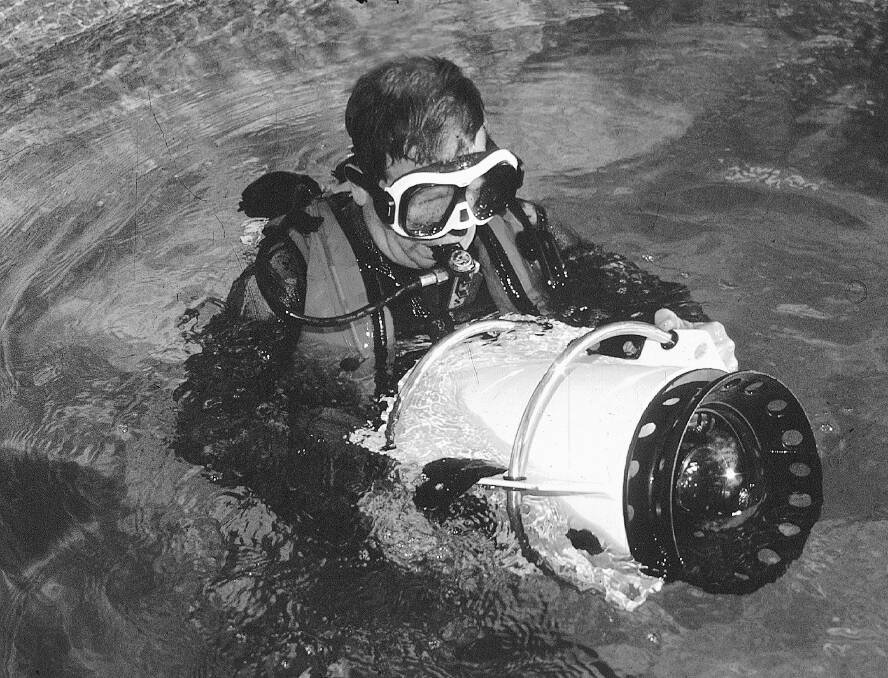 Richard Swansborough with underwater production preparing to dive on the site of the Japanese spy plane off Norah Head.
